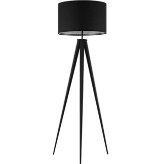 TecTake L&aacute;mpara de pie con pantalla de tela y base de tr&iacute;pode, negro