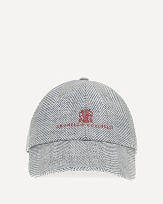 Brunello Cucinelli Alpaca, wool and silk chevron Baseball Hat with logo Male XL
