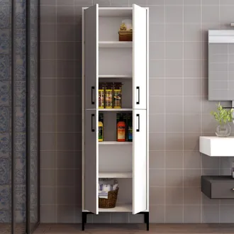 Dmora Armario Multiuso Grande Laino, 6 Estantes, 4 Puertas, Apertura Abatible, 60x200h Cm Blanco