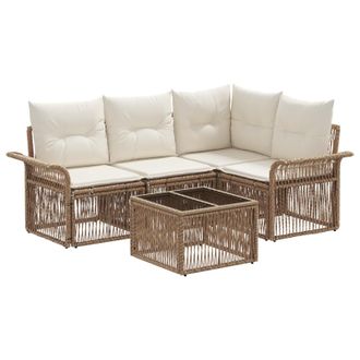 vidaXL Conjunto De Sof&aacute;s De Jard&iacute;n 5 Pcs Beige Rat&aacute;n Sint&eacute;tico Vidaxl