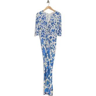 Diane Von F&uuml;rstenberg Alba Floral Ruched Short Sleeve Maxi Dress in China Vine Degrade at Nordstrom Rack, Size Xx-Small