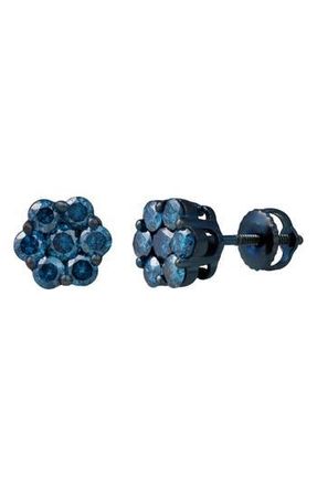 LuvMyJewelry Blue Diamond Floral Stud Earrings in 10K White Gold/Blue Diamond at Nordstrom Rack