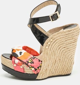 Jimmy Choo London Multicolor Canvas And Patent Leather Wedge Sandals