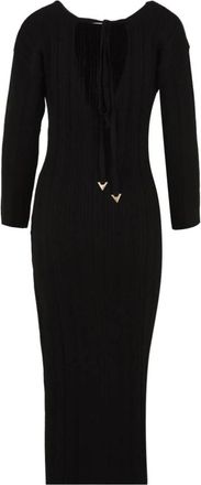 Akep Geribbelde Lange Jurk - Dames - Casual kleedjes - Zwart - S - Wol - Kleedjes