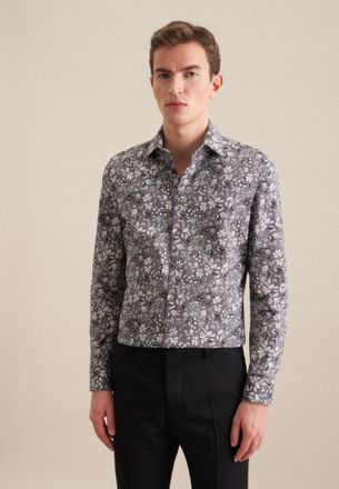 Seidensticker Businesshemd SEIDENSTICKER Slim, Herren, Gr. XXL (45), normale &Auml;rmell&auml;ngen, grau, 100% Baumwolle, bedruckt, slim fit, 2-Knopf-Manschette, Hemden Busin