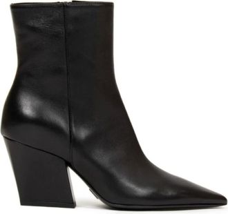 Giampaolo Viozzi Schoenen, Dames, Zwart, 39 EU, Zwarte leren enkellaars - Asymmetrische hak