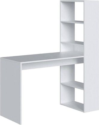 Dmora Scrivania Denton, Scrittoio multifunzione reversibile con libreria a 5 ripiani, Tavolo da studio o ufficio porta pc portalibri, cm 120x53h144