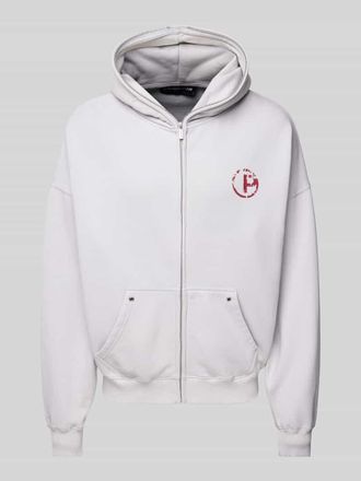 Pegador Oversized Sweatjacke mit Label-Print Modell RIGAD in Hellgrau, Gr&ouml;&szlig;e XS