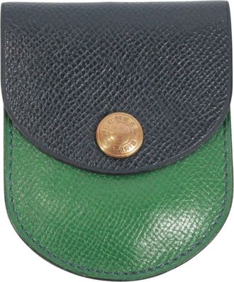 Herm&egrave;s Green Navy Courchevel Leather Coin Purse/Coin Case (Pre-Owned)