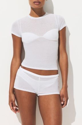 SKIMS Sheer Rib T-Shirt in Snow at Nordstrom, Size Xx-Small