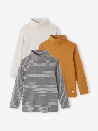 Vertbaudet 3er-Pack Jungen Rollkragen-Shirts ocker