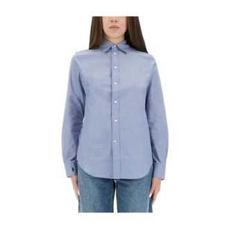 Ralph Lauren Overhemden, Dames, Blauw, M, Katoen, Geknoopt overhemd met geborduurd logo