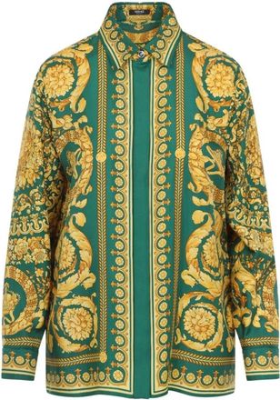 Versace Barocco Print Silk Shirt - Heren - Casual Overhemden - Groen - L - Overhemden