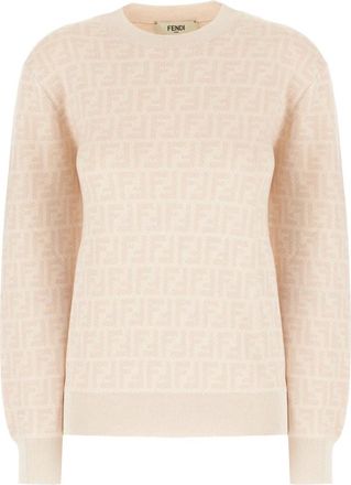 Fendi Wollen trui met zijde - Dames - Ronde hals truien - Roze - XS - Wol - Truien & Vesten