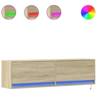 Berkfield Home TV Wall Cabinet with LED Lights Sonoma Oak 140x31x38 cm in Tan | Size: 140 x 31 x 38 cm