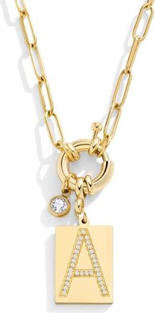Mint & Lily Pave Initial Pendant with Paperclip Chain Necklace in Letter A at Nordstrom, Size 24