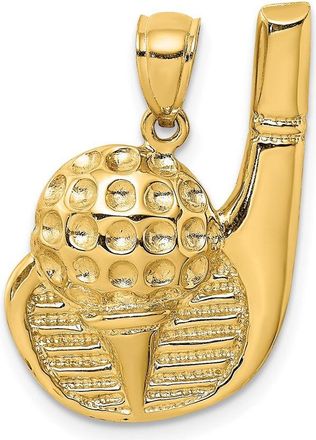 Diamond2Deal 14k Yellow Gold 2-D Golf Club and Ball On Tee Charm Pendant