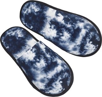 Generic Camping Slippers Blue Tie Dye Abstract Batik Non Slip House Shoes Plush Lined Indoor Slipper Casual Fuzzy Slippers For Women & Men Winter M