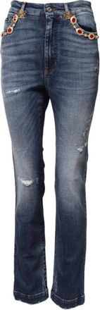 Dolce & Gabbana Rhinestone High Waist Tapered Denim Jeans - Dames - Bootcut Jeans - Blauw - S - Denim - Jeans