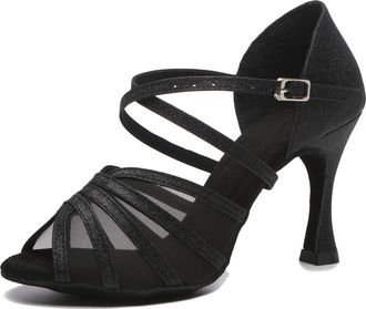 Minitoo Cross Strap Dance Heels for Women High Heel Prom Evening Sandals Shoes L511 Black 9cm Heel UK 8.5