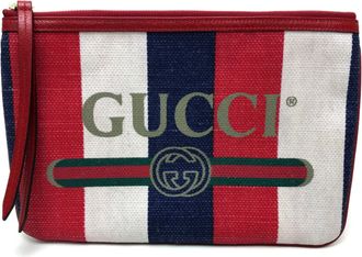 Gucci Red Color Canvas Leather Clutch Bag (Pre-Owned)