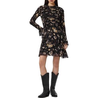 AllSaints Portia Floral Long Sleeve Dress in Vine Black at Nordstrom, Size 12 Us