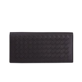 Bottega Veneta Mens Intercciaco Long Bifold Dark Plum Leather Wallet