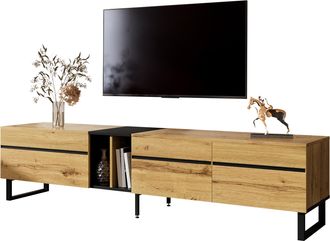 STILVORA Mueble De Tv Con 2 Puertas, 1 Compartimento Abatible Y Hueco Abierto, Estilo Minimalista, En Tablero De Part&iacute;culas, Efecto Madera, 180&times;38&times;45 Cm