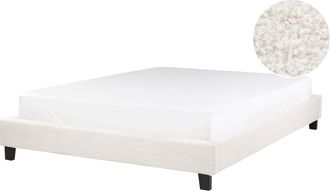 Beliani Beliani - Cama Con Somier Minimalista Sin Cabecero Tapizada De Boucl&eacute; Beige Claro 140 X 200 Cm Roanne