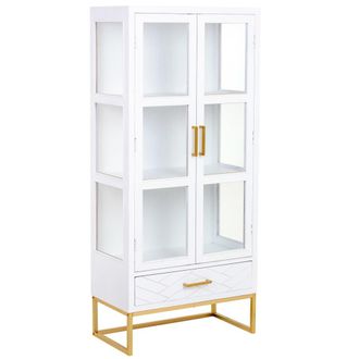 Wanderlust Deco Vitrina de 2 puertas y 1 caj&oacute;n madera y metal 72x40,5x158.5