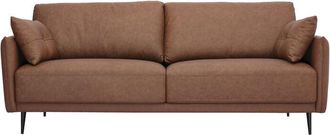 Miliboo Sof&aacute; Vintage De 3 Plazas De Cuero Marr&oacute;n Y Madera Oscura Daven