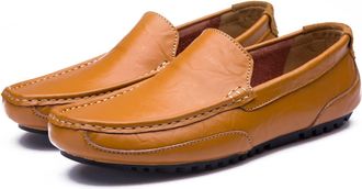 Generic Shoe Mens Loafers PU Stitching Details Round Toe Comfortable Slip Resistant Anti-Slip Party Slip-on(Brown,6.5 UK)