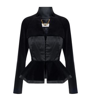 Elisabetta Franchi Gazar en fluwelen jas - Dames - Jassen - Zwart - Maat: L