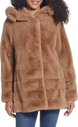 Gallery Hooded Faux Fur Coat in Camel at Nordstrom, Size X-Large