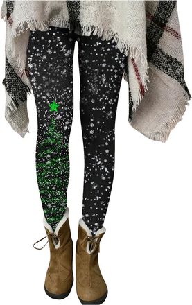 Generic Christmas Leggings for Women Christmas Costume Funny Snowflake Xmas Tree Print Stretchy Soft High Waisted Tights Black Fitness Running Gym Sports Full