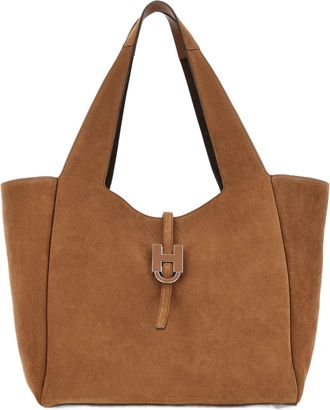 Hogan Warm Brown Suede H-Clasp Tote Bag
