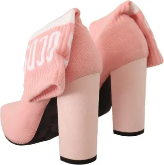 GCDS Womens Pink Suede Logo Socks Block Heel Ankle Boots Shoes & Leather