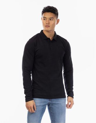 Peter Werth Mens Albery Collared Long Sleeve Polo Shirt - Black - Size: 40