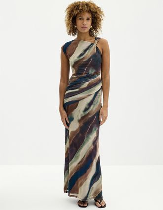 Ever New Womens Karina asymmetrical collar long mesh dress