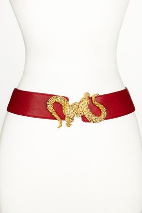 Raina Dragon Buckle Leather Belt in Red at Nordstrom, Size Medium
