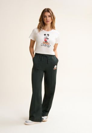 Freddy Pantaloni sportivi neri con gamba ampia e stampa Mickey Mouse