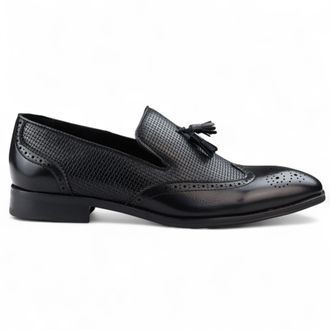 Infinity Leather Zwarte mocassin loafers met kwastjes voor heren, elegante instappers