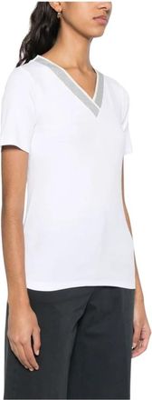 PESERICO T-shirt met V-hals en korte mouwen - Dames - T-shirts - Wit - XL - Katoen - Tops