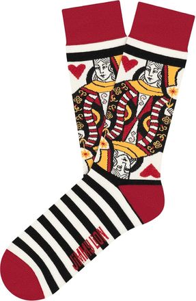 Jimmy Lion socks in White Black with Queen of Hearts prints, made of combed cotton. Mid-calf lenght in size 7.5-11.5. Walk with style
