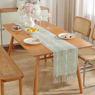 No Brand Camino De Mesa - Estilo Bohemio - Color Crema - Estilo Casa De Campo - Borlas - Decoraci&oacute;n Para Fiestas, Cumplea&ntilde;os, Festivales Y Bodas - Jacquard Dob