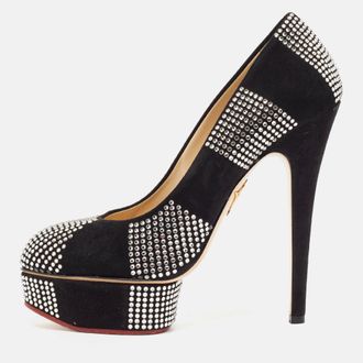 Charlotte Olympia Black Suede Dolly Platform Pumps