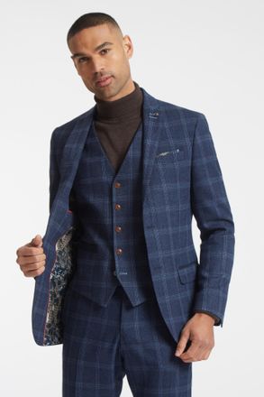 Antique Rogue Mens Tweed Overcheck Suit Jacket - Navy - Size 36 Regular