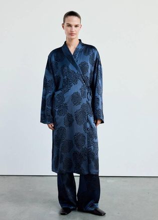 Mango Vestaglia satinata jacquard blu - Donna - S - MANGO