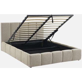 Sweeek Cama Ba&uacute;l Con Somier A L&aacute;minas Y Cabecero 140cm, Acabado En Borreguito