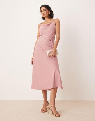 Vero Moda Vestito midi in raso rosa lilla con spalline sottili